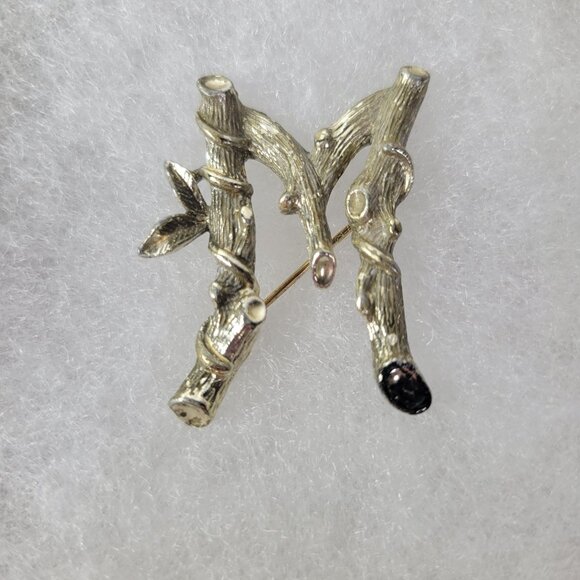 Sarah Coventry Silver-Tone "M" Branch-Style Nature-Inspired Design Brooch Pin - Picture 1 of 7